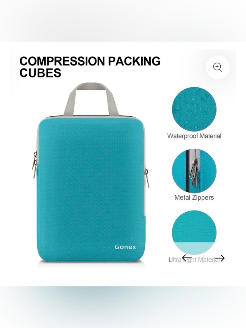 GONEX COMPRESSION ZIPPERED PACKING CUBES EXPANDABLDE ORAGINIZE TEAL 4 PIECES PC